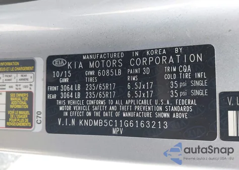 2016 Kia Sedona Lx z USA, uszkodzony, nr VIN KNDMB5C11G6163213